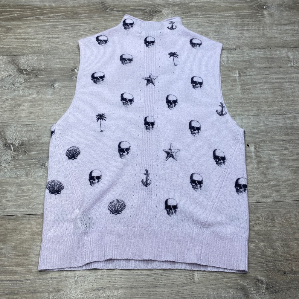 Skull Cashmere Sleeveless Sweater‎ Vest Womens L 100% Cashmere Lavender Nautical